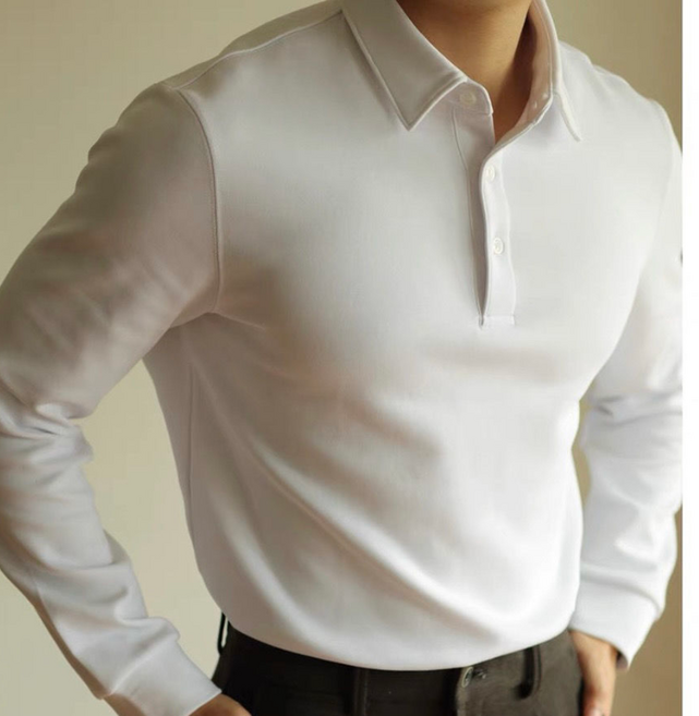 Seofst 남성 봄가을 슬림핏 솔리드 카라 긴팔 폴로 티셔츠