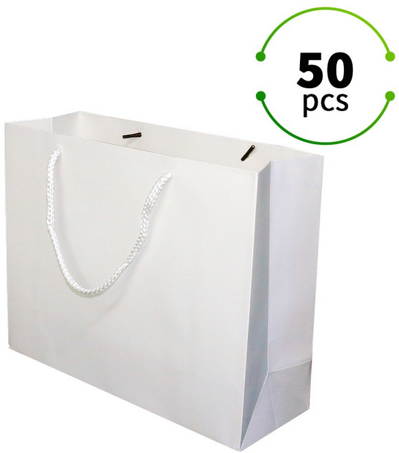 두꺼운 고급 종이쇼핑백 선물용 종이가방 무지 종이백 도시락 포장 쇼핑백 답례품 케이크 가방 50매, 화이트