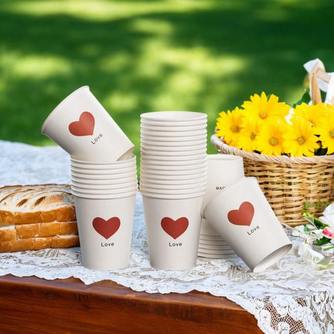 패턴 대형 예쁜 일회용 종이컵 커피 우유차 카페용품 단열컵 매장용 포장컵 100개 세트, 사랑의 마음 250ml 100개, 1개