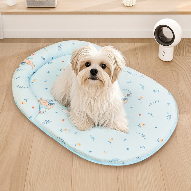 Surkat 큐티 프린트 섬유 냉감 실크 강아지쿨매트 고양이쿨매트 고양이 강아지매트 쿠션, 1개, 블루