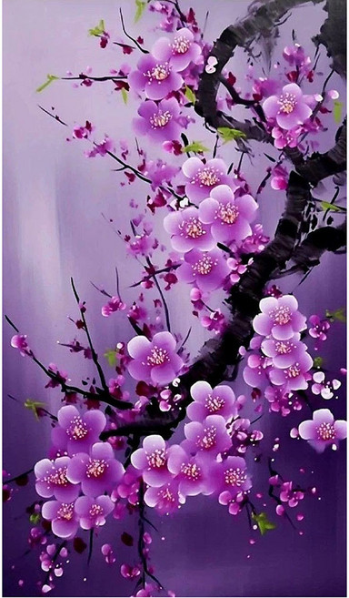 은은한 보라빛 매화꽃 인테리어 보석십자수 전체붙이기 원형큐빅 DIY패키지, 1세트, 보라색 매화  40*70cm