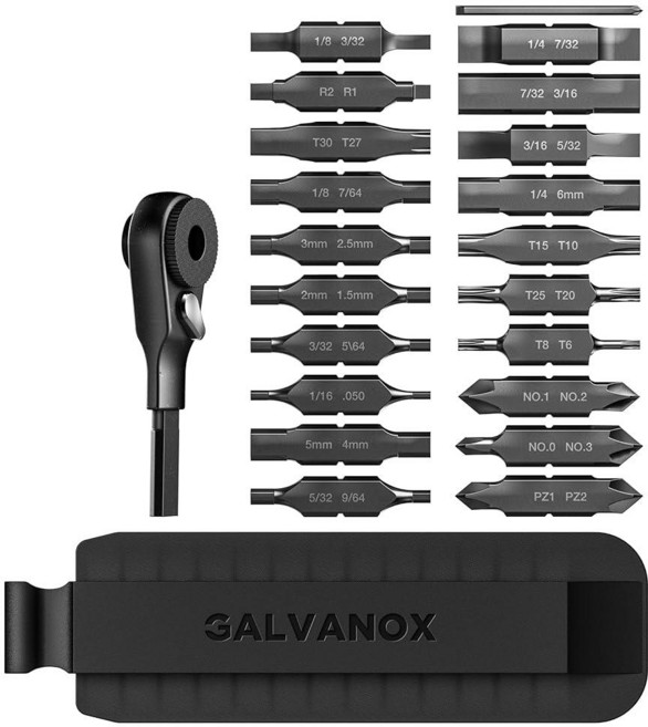 Galvanox Leatherman 멀티 툴 [59HRC]와 호환되는 22피스 액세서리 세트 강화 양면 21피스 비트 키트 플랫 엔드 래칫 드라이버 및 시스 홀더 포함 (블, Galvanox Leatherman 멀티 툴 [59HR