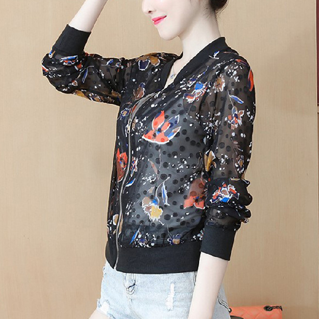 패션 프린트 야구복 여름 쉬폰 빅사이즈 자외선 차단 점퍼 집업 다소미얼 0704YD117