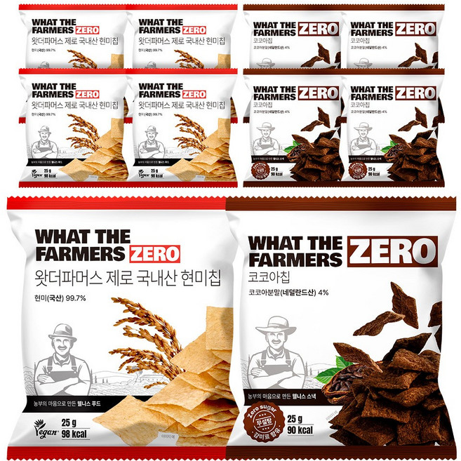 왓더파머스 다이어트간식 혼합구성 기름제로, 1세트, 현미 5봉+코코아 5봉