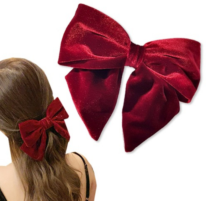 레드 벨벳 왕리본 빅리본 머리핀 반머리 자동핀 하객룩 파티룩 리본핀 리본머리핀 파티룩 하객룩