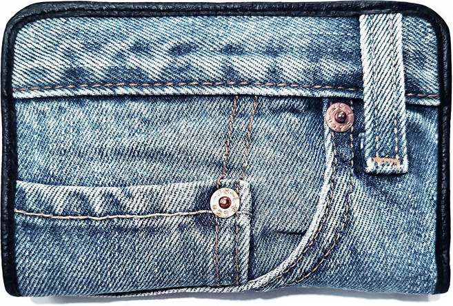 비쥬 드 자 업사이클링 블루 데님 바이폴드 머니 지퍼 코인 카드 홀더 정리함 여성용 컴팩트 지갑