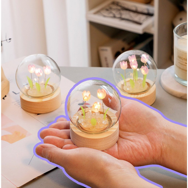 튤립무드등 DIY키트 미술재료 인테리어 수면등만들기 꽃조명 LED 미니무드등, 블루, 1송이