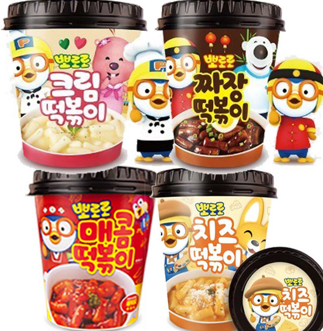 [뽀로로] 혼합 떡복이 9개입 (짜장3 치즈2 크림2 매콤2) 맛있는 어린이 간식!, 9개, 110g