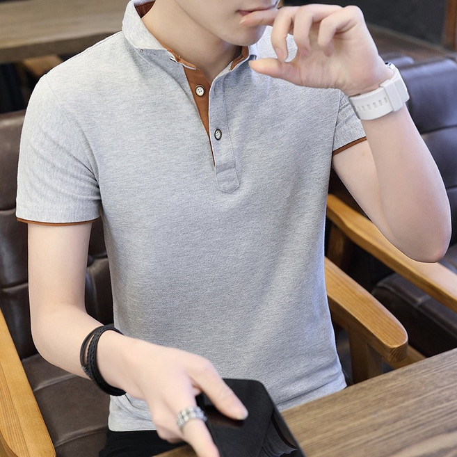 衣貳山夏季男士Polo衫 - 短袖翻領立領T恤 吸汗透氣素色商務款