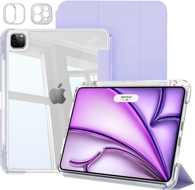 헤미션 아이패드 펜슬 수납 클리어 범퍼 스마트커버 태블릿 케이스 에어8/7/6 프로8/7/6/5/4/3세대 11/13인치, 라벤더, 1개