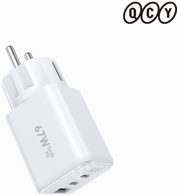 QCY GaN 67W 접지 초고속 C타입 멀티 충전기 3포트, 화이트, 1개