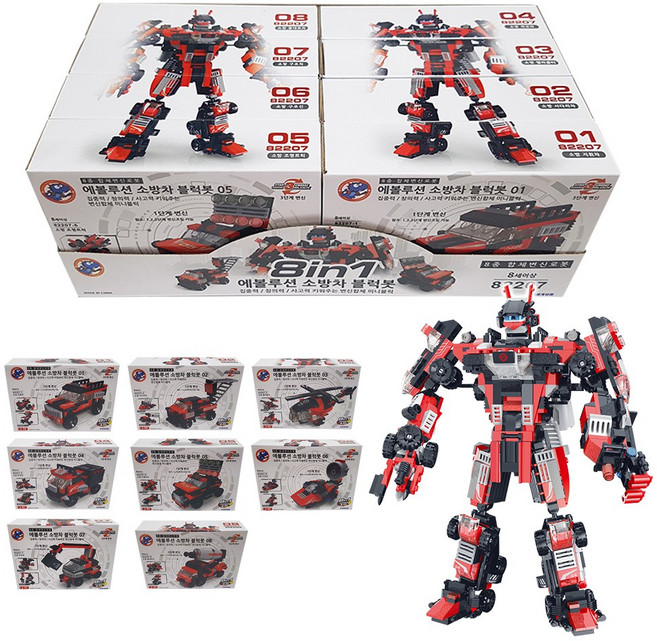 세계유통 에볼루션 소방차 블럭봇 변신로보트 변신자동차 블럭장난감 조립완구, 1개