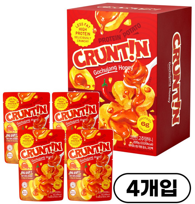 [본사공식몰] 크런틴 프사삭 5mm 통감자칩 고추장허니, 1박스, 220g