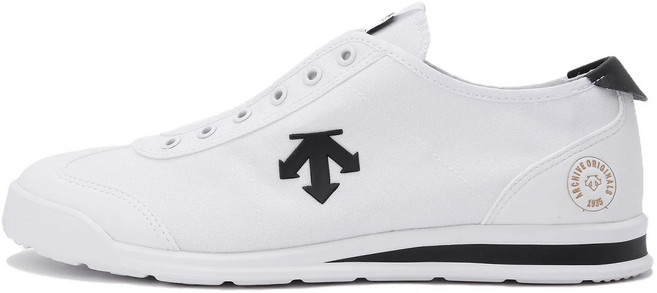 데상트 DESCENTE Chron 슬립온 미끄럼 방지 내구성 편안한 낮은 운동화 보드 슈즈 남녀 공용 화이트 블랙 SP123LSN14-BKWH