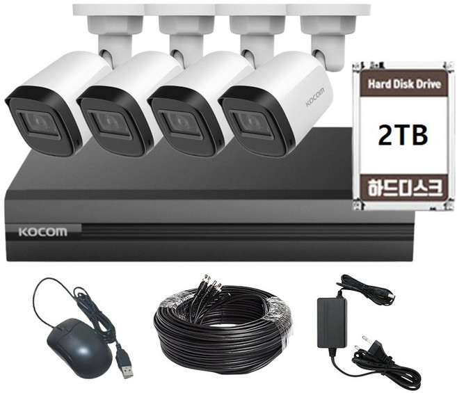 코콤 KOCOM 200만화소 CCTV 자가설치 세트 4채널 스마트폰 실외 감시카메라 4대, 1개, 실외 감시카메라 4대 세트 (케이블 20M)