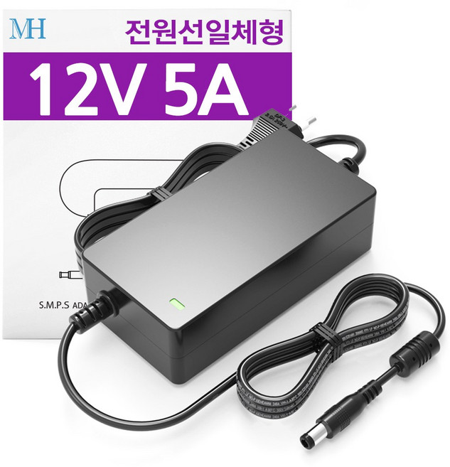 DC 12V 5A 어댑터 (전원선일체형)DVR CCTV 엘이디 RC카 전원 파워 5.0A, TY1205000MI (3종 젠더 포함)