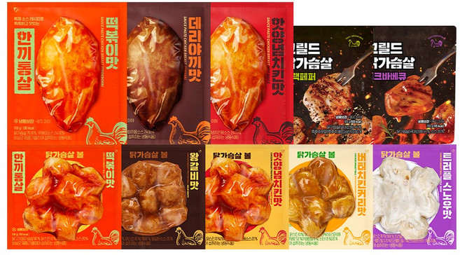 한끼통살 실속 10팩 세트 (소스통살3 + 그릴드2+닭가슴살볼5), 100g, 10개