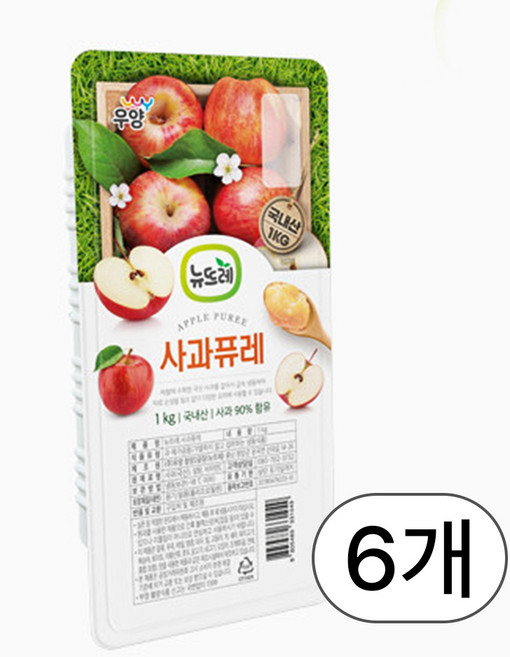[뉴뜨레] 냉동 사과 퓨레 1kg (국산 가당), 6개