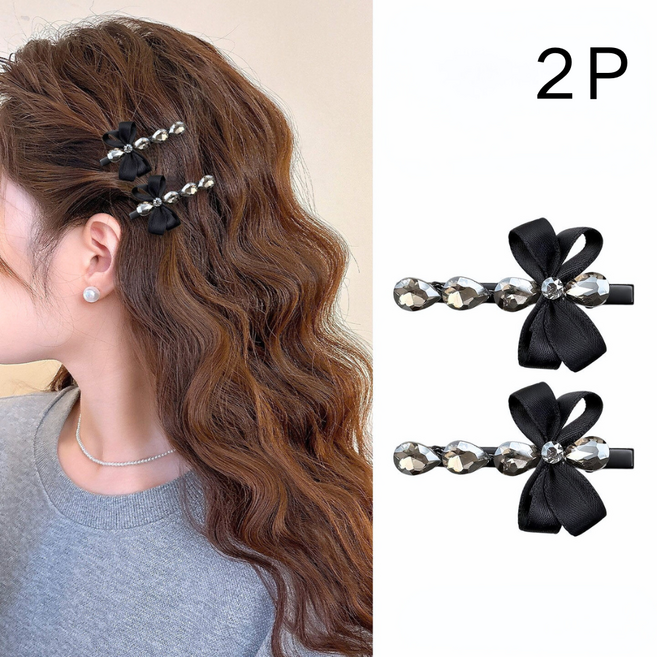 글로윅 큐빅 리본 헤어핀 여성 머리핀 2P세트