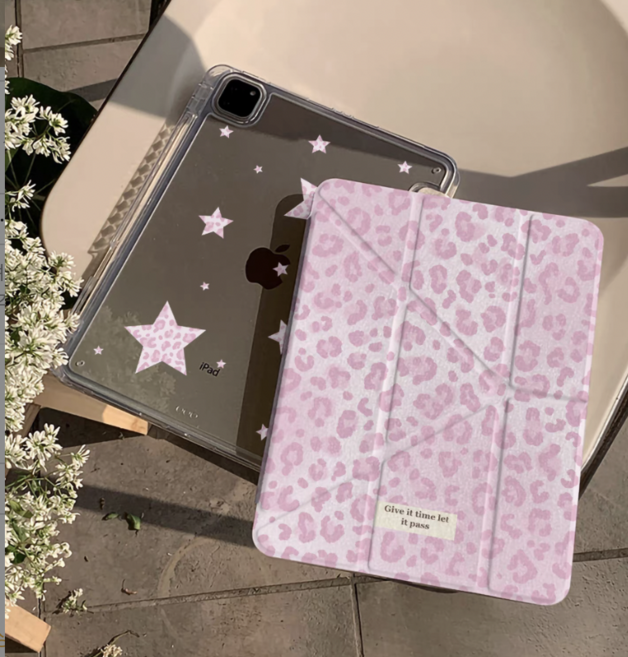 갸루 호피 Y형 아이패드 케이스 펜슬롯 포함 레오파드 y2k, 1개, 핑크