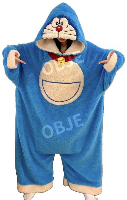 오브지 도라에몽 파자마 원피스 귀여운 나이트가운 오버 사이즈 벨벳 홈웨어