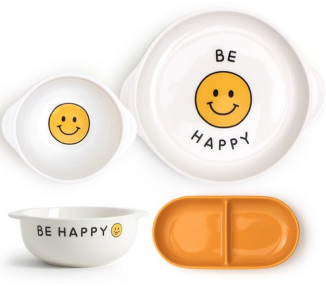 DOHO 해피스마일 유아식기 4종 세트, mixed color, Plate + Sharing Plate + Handy, 1개