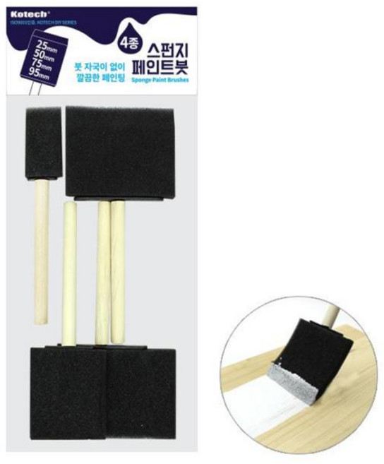 코텍스 가구칠 리폼 스펀지 폼브러쉬 4P세트 인테리어 페인트롤러 셀프인테리어 롤러붓 털붓, 1개