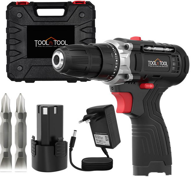 툴앤툴 12V 충전식 무선 전동드릴 TNT-HEX12LI 가구조립 선반설치 말발굽 커튼레일설치 인테리어DIY, 1개
