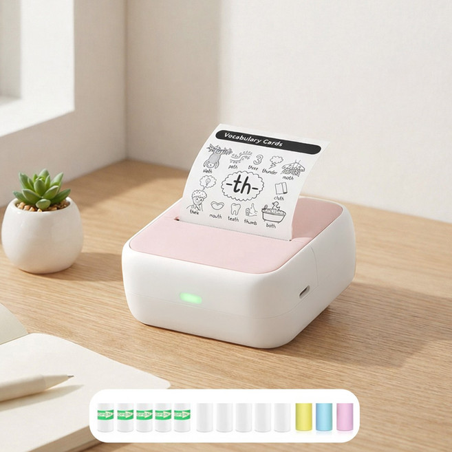 ROYAI ONE 휴대용 블루투스 라벨프린터 무선 감열식 라벨기, 1개, 3021핑크