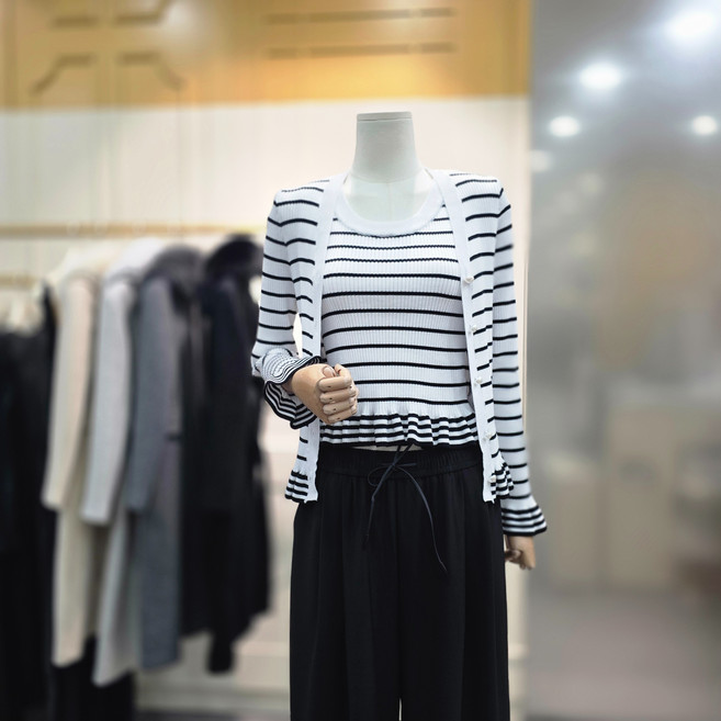 에고이스트 스트라이프 나시&amp;가디건 세트 ES1JK202IV_CA