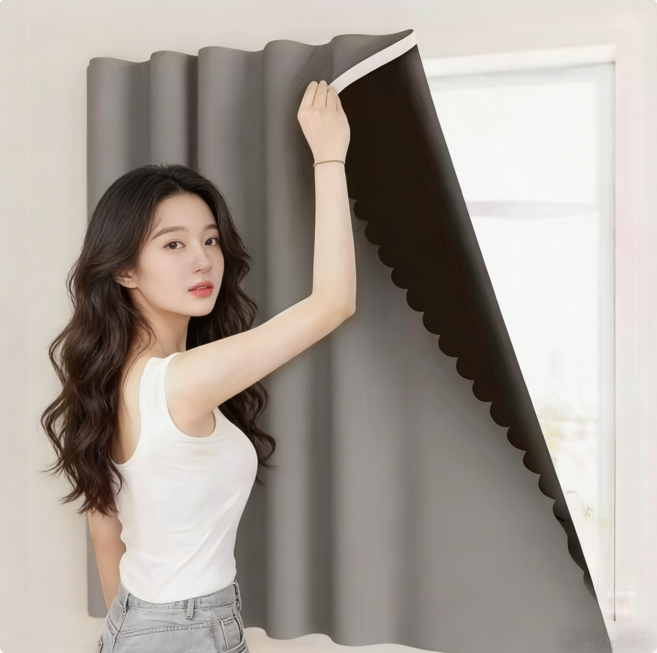 라워스 쉬운탈부착 벨크로 암막 커튼