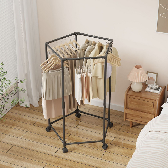 LOVFIR 가정용 이동식 건조대 360도회전 프리미엄 옷걸이, 블랙