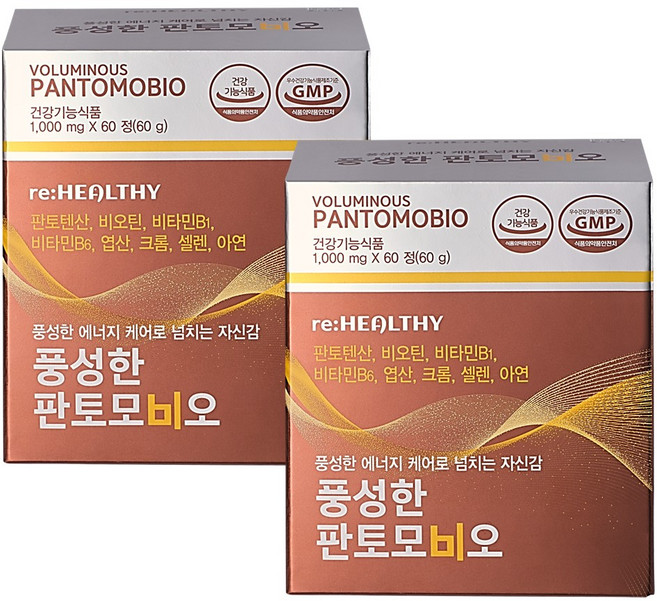 풍성한 판토모비오 판토텐산 맥주효모 비오틴 남성 여성 고함량 비타민B군 비타민하우스 모발 영양제, 2개, 60정