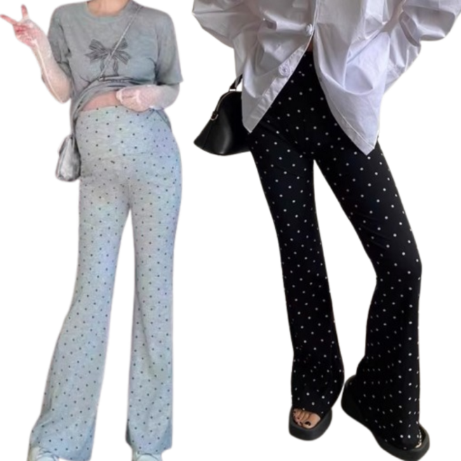 해피인뉴 땡땡이 임산부 밴딩 팬츠 세미 부츠컷 임부복