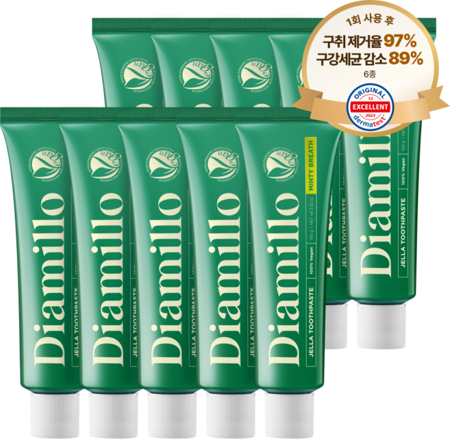 디아밀로 고불소 1450ppm 구취제거 치약 민티 브레스, 100g, 10개