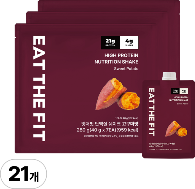 델리스푼 단백질 쉐이크 잇더핏 고구마맛, 40g, 21개