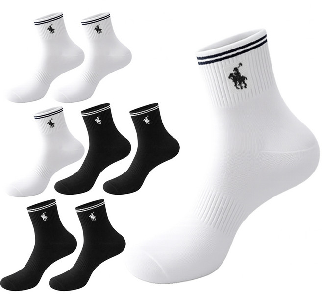 마상격구 남성 국산 스포츠 커버 중목 양말, 화이트+블랙, 8개