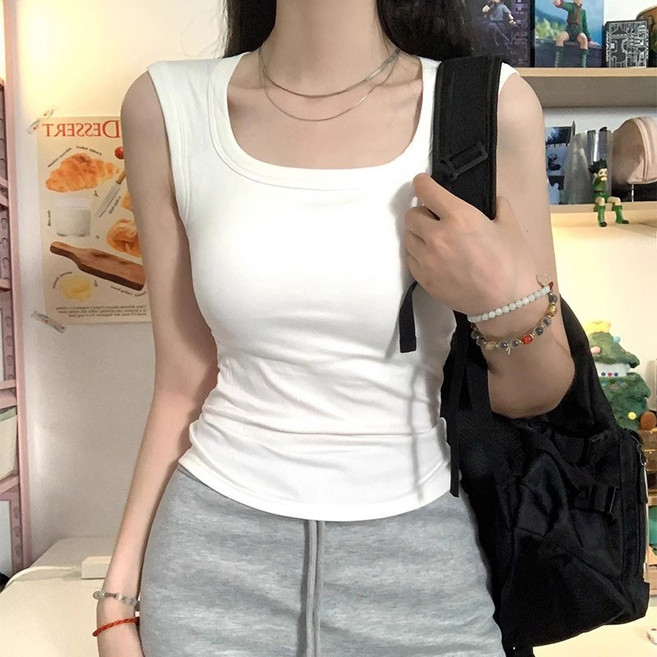 DFMEI 吊帶背心女內搭打底春夏黑白色遮副乳工字寬肩帶大碼胖mm外穿上衣, S【80-95斤】
