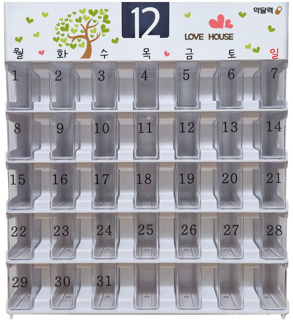 약먹는달력 복약관리 부모님 어르신 약복용 체크 건강관리 비타민매일먹기, 1개, M06_하트나무(한달)