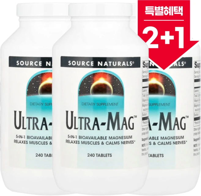 2+1 소스 내추럴스 Ultra Mag 고효율 마그네슘 복합체 240정, 3개 - 쿠팡