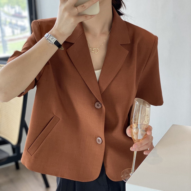 夏天短袖西裝外套女夏季薄款韓版新款垂感短款休閒小西服上衣