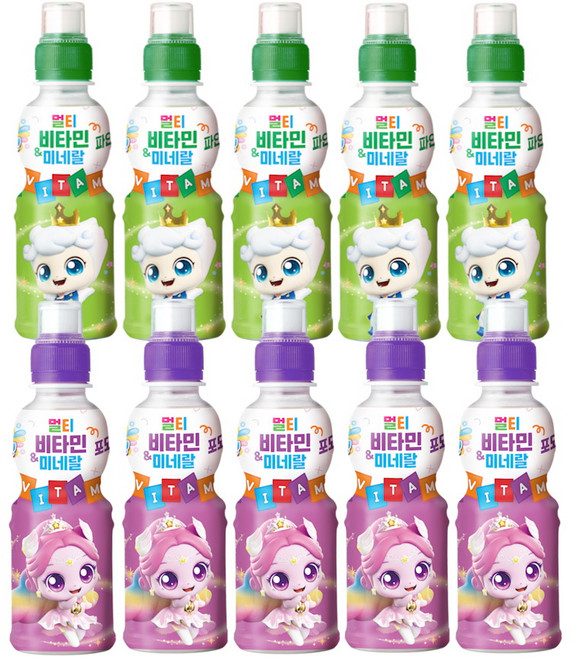 캐치티니핑 멀티비타민 미네랄 음료수 오로라 포도5개+왕자 파인애플5개, 10개, 200ml