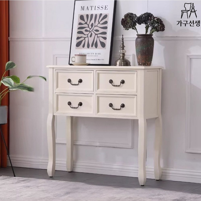 가구선생 엔틱콘솔 원목 서랍장 장식장 화장대 수납장 현관 복도 거실 엔틱 콘솔, 소형(80cm)/화이트색