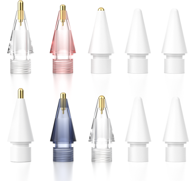 JAMJAKE 애플펜슬 펜촉 1/2세대/USB-C/Pro 호환 4가지 스타일 + 4컬러 2B/HB 무소음 교체용 팁 10개입, 화이트, 핑크, 블루, 1세트