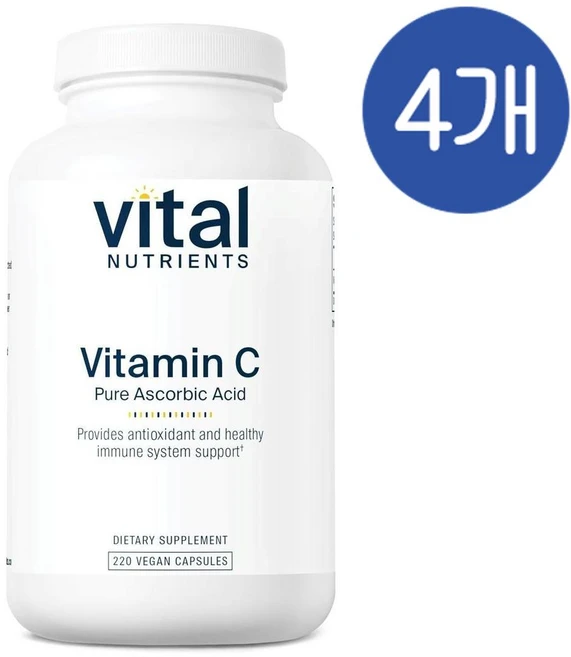 바이탈 뉴트리언츠 비타민C 1000mg 퓨어 아스코르브산 캡슐 Vital Nutrients Vitamin C, 220정, 4개 - 쿠팡