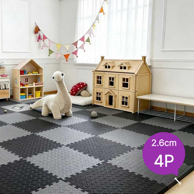 홈잼 두꺼운 층간소음 매트 대형 퍼즐매트 베란다 바닥매트, 블랙, 4개