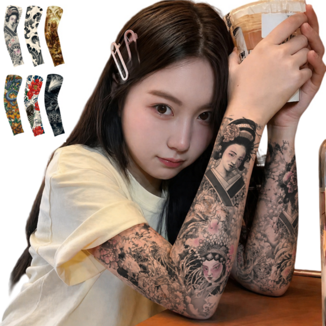 코앤차 타투팔토시 6종세트 문신스티커 타투슬리브 페이크타투 반팔커버