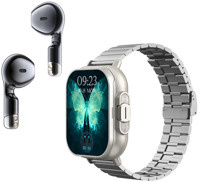 QICHU 스마트워치 +블루투스 이어폰 내장 풀터치스크린/블루투스통화/한글지원D8, 실버B, 5.056cm, 블루투스