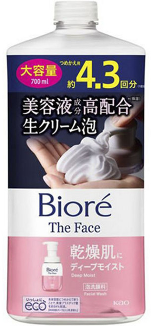 Biore 蜜妮 奶油泡沫洗顏慕斯補充瓶 粉色深層保濕款, 1瓶, 700ml
