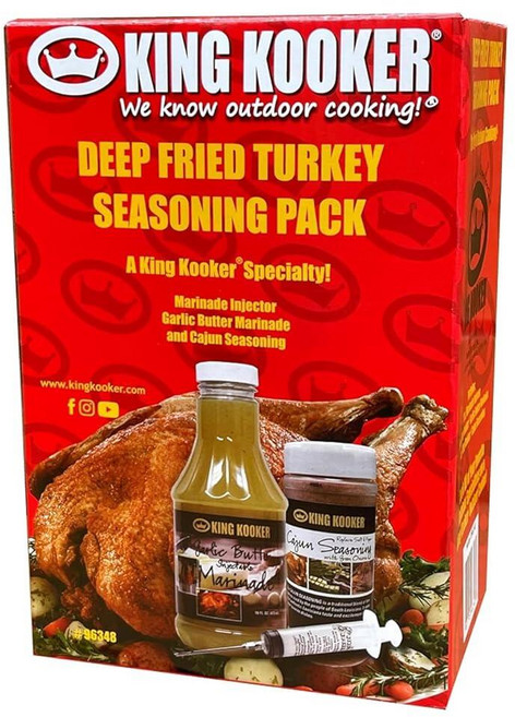 King Kooker 딥 프라이드 칠면조 시즈닝 팩 - 마늘 버터 허브 주입 가능 마리네이드-473.2ml(16온스) 케이준 198.4g(7온스) 28.3g(1온스) 마리네이드, 1